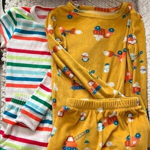 Kids Pajamas Set - Multicolor Stripes and Yellow Construction